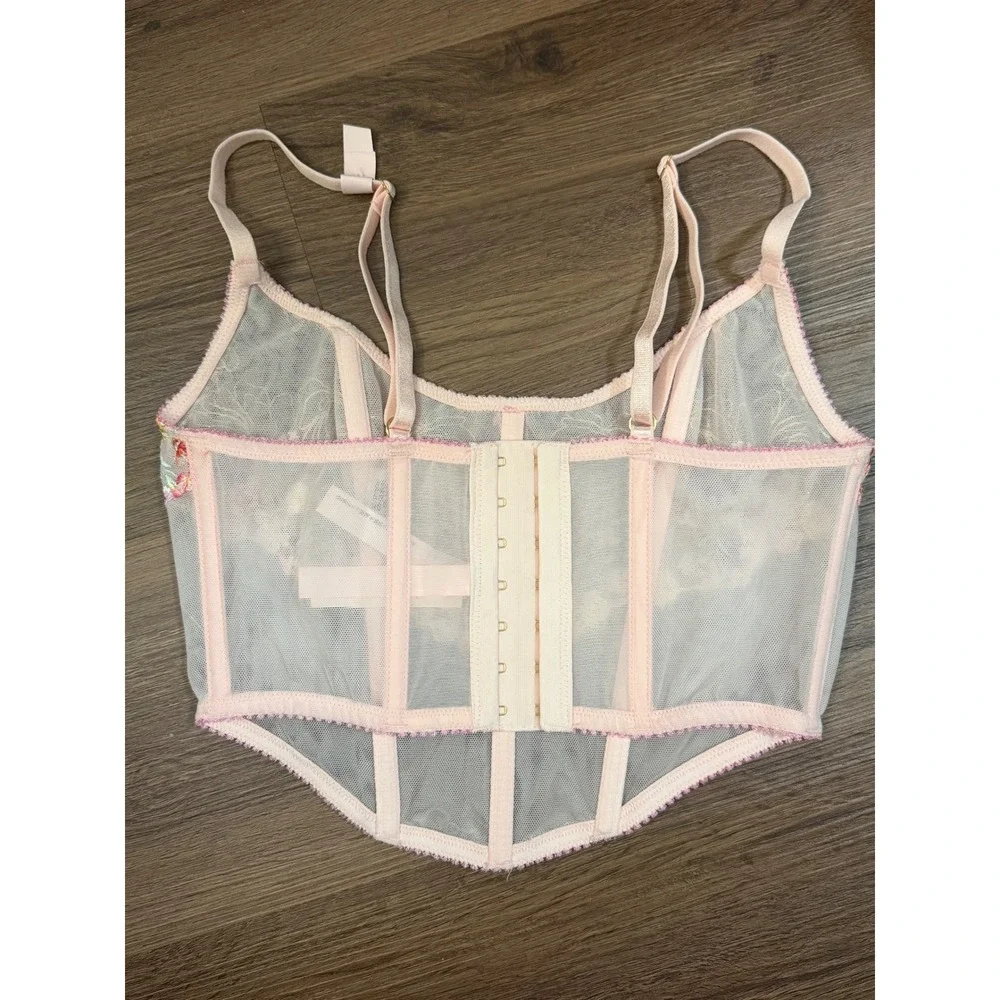 Victorias Secret Pink Floral Embroidered Mesh Corset Top XS NWT 11264596 CC 75XH